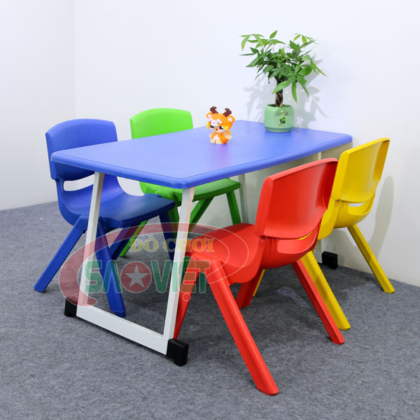 bàn ghế mầm non mặt nhựa 1 lớp chân xếp gọn S013VA