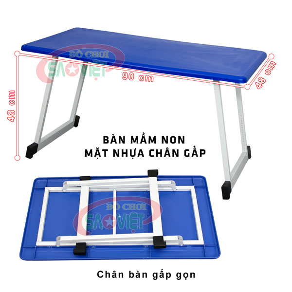 kích thước bàn mầm non mặt nhựa 1 lớp chân sắt xếp gọn S013VA