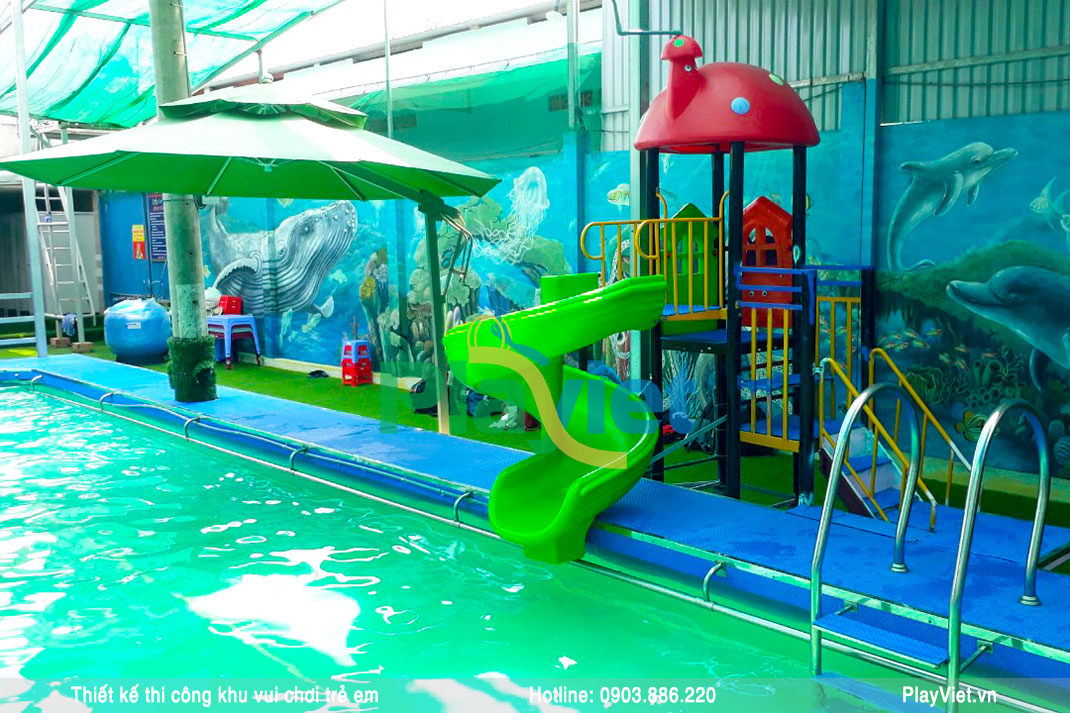 Mô hình khu vui chơi trẻ em cho hồ bơi cầu trượt ngoài trời 200m2 S19004