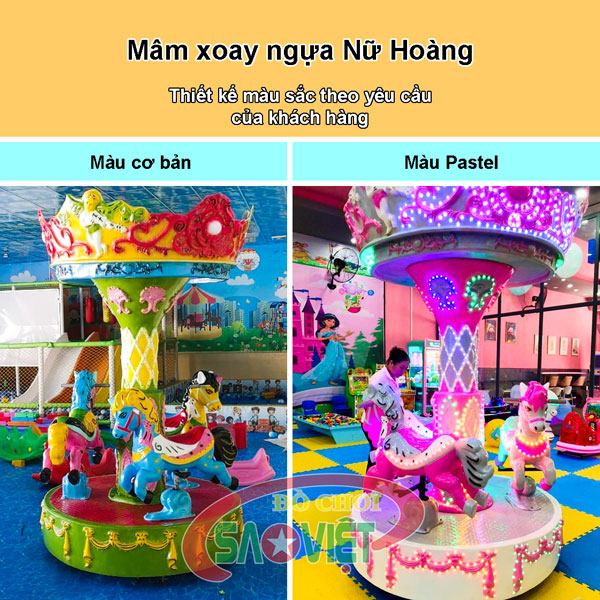 mâm xoay 3 con ngựa Nữ Hoàng cho khu vui chơi S14BV02