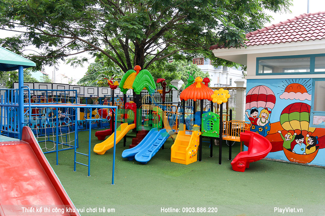 mô hình khu vui chơi vận động 250m2 ngoài trời cho trẻ em trường tiểu học Lê Đức Thọ