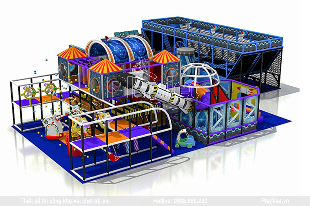 mô hình thiết kế khu vui chơi trẻ em trong nhà chủ đề vũ trụ 250m2
