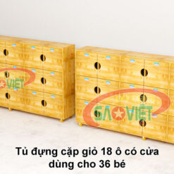 tủ đựng 36 cặp giỏ mầm non có cửa bằng gỗ S014TC02