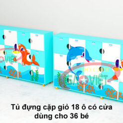 tủ đựng 36 cặp giỏ mầm non có cửa bằng gỗ S014TC02