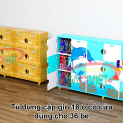 tủ đựng 36 cặp giỏ mầm non có cửa bằng gỗ S014TC02