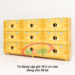 tủ đựng 36 cặp giỏ mầm non có cửa bằng gỗ cao su S014TC02