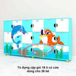 tủ đựng 36 cặp giỏ mầm non có cửa bằng ván MFC S014TC02