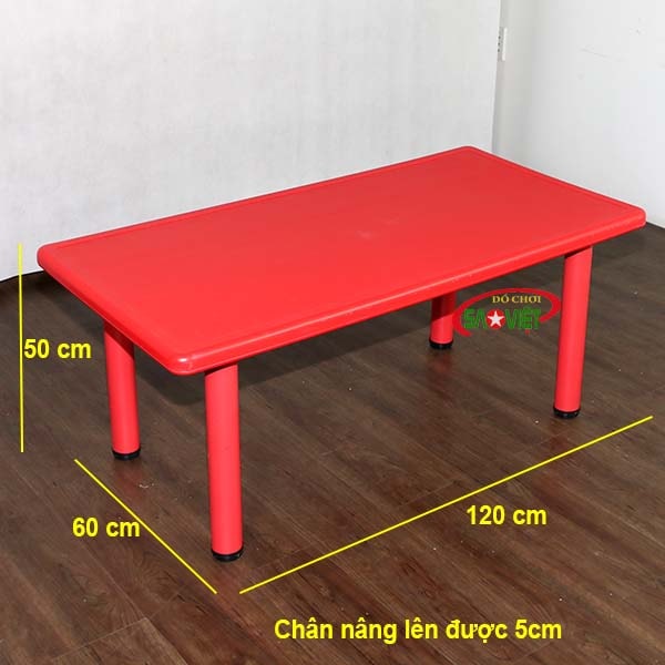 kích thước bàn ghế nhựa cho bé mầm non hình chữ nhật 6 chỗ S013NB