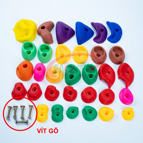 bộ 32 mấu núm leo núi nhân tạo gắn tường bằng nhựa vít gỗ NL0L2