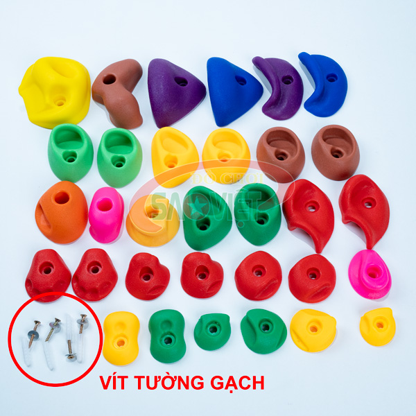 bộ 32 mấu núm leo núi nhân tạo gắn tường bằng nhựa vít tường gạch NL0L2
