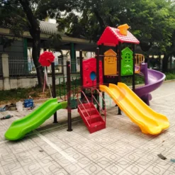 cầu trượt liên hoàn nhà Ngói ngoài trời cho bé S03NB007