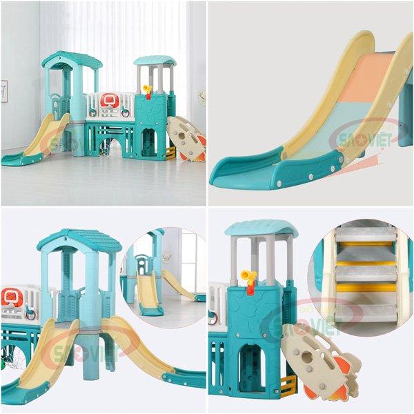 cầu trượt nhà chòi 2 khối có bóng rỗ S03NM020D