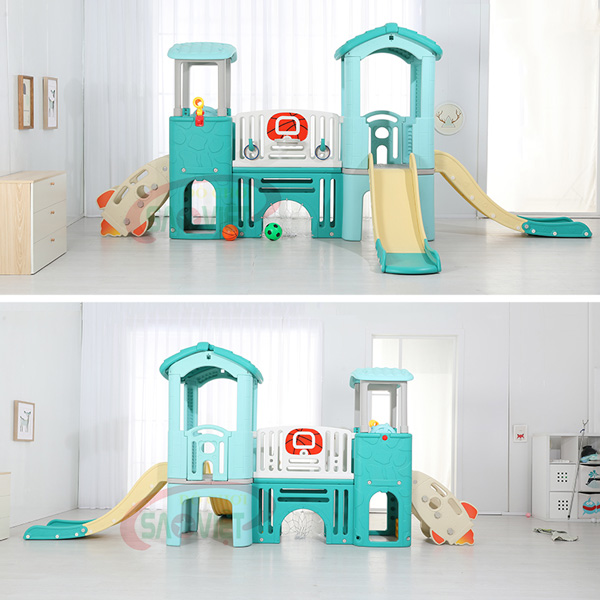 cầu trượt nhà chòi 2 khối có bóng rỗ S03NM020D