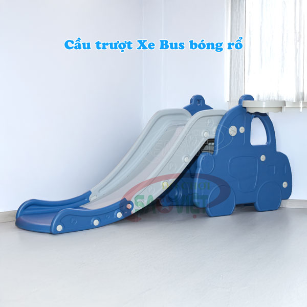 cầu trượt xe bus có bóng rổ siêu bền cho bé S03NM012