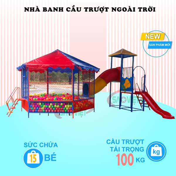 combo cầu trượt nhà banh ngoài trời cho bé S08V01