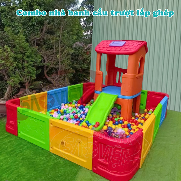 combo nhà banh cầu trượt nhà chòi 1 khối cho bé S08N230B