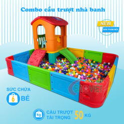 combo nhà banh cầu trượt nhà chòi 1 khối cho bé S08N230B