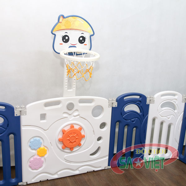 combo quây cũi nhựa cho bé có bàn học cầu trượt và bóng rổ S08N15