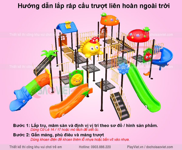 hướng dẫn lắp ráp cầu trượt liên hoàn ngoài trời 4 khối cho bé S03NB195