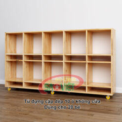 kệ để cặp giỏ dép mầm non bằng gỗ cao su ghép S014TCD03
