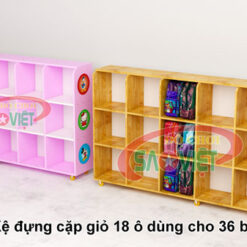 kệ đựng 36 giỏ cặp mầm non bằng gỗ S014TC01