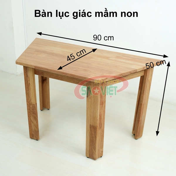 kích thước bàn lục giác cho bé mầm non bằng gỗ S013VE1