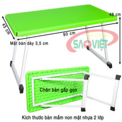 kích thước bàn nhựa đúc 2 lớp mầm non có chân gấp gọn S013VB