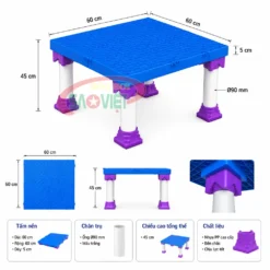 kích thước bục sân khấu lắp ghép cho mầm non bằng nhựa S015NE