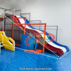 kích thước cầu trượt 3 làn sàn cao 280 cm bằng nhựa composite NL04DON280