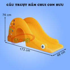 kích thước cầu trượt con HƯU vàng có ống chui cho bé S03NK06