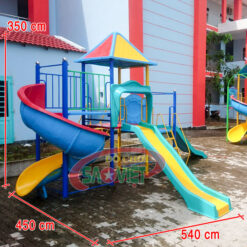 kích thước cầu trượt liên hoàn 3 máng trượt cho bé mầm non S03V004