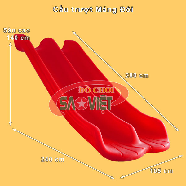 kích thước cầu trượt máng đôi cho nhà liên hoàn bằng nhựa NL04DOIPE140A