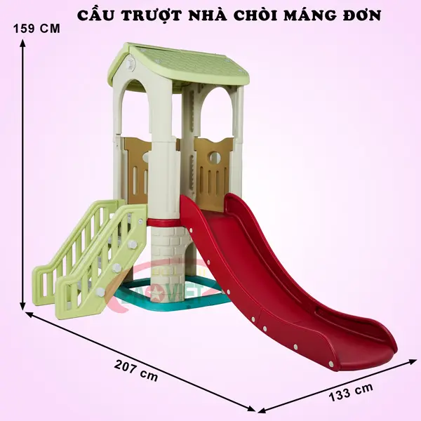 kích thước cầu trượt nhà chòi máng đơn cho bé S03NM092