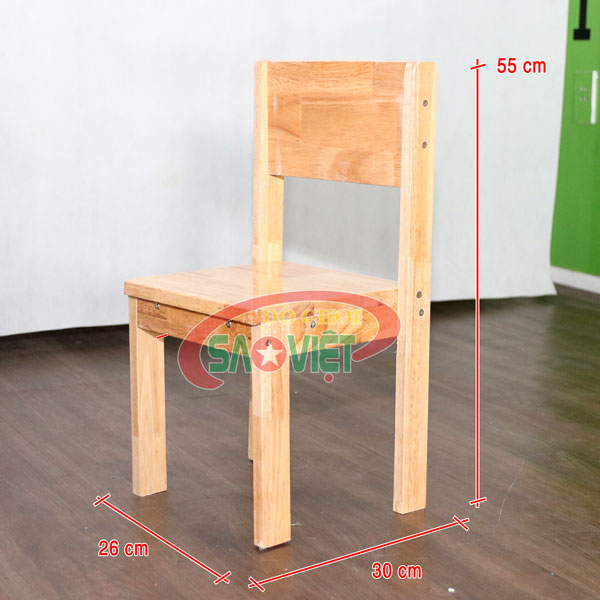 kích thước ghế cho bé mầm non bằng gỗ cao su chống nước S012VD