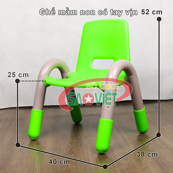 kích thước ghế nhà trẻ có tay vịn bằng nhựa đúc S012NB