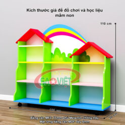 kích thước giá để đồ chơi và học liệu mầm non bằng gỗ S014VA031