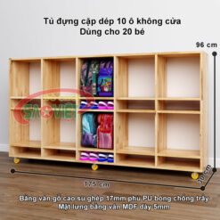 kích thước kệ để cặp giỏ dép mầm non bằng gỗ cao su ghép S014TCD03