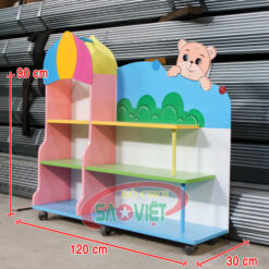 Kệ đồ chơi mầm non xây dựng hình Gấu bằng gỗ S014VA033