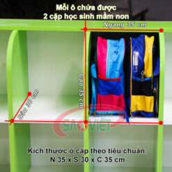 kích thước ô đựng cặp 35x30x35cm của kệ đựng giỏ mầm non S014TC01