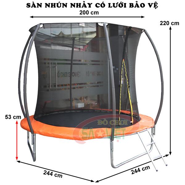 kích thước sàn nhún lò xo có lưới vây cho bé nhún nhảy S16N3