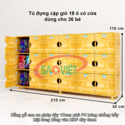 kích thước tủ đựng 36 cặp giỏ mầm non có cửa bằng gỗ cao su S014TC02