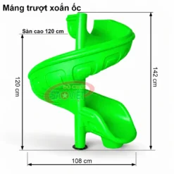 máng trượt xoắn ốc cao 120cm màu xanh lá NL4D12G