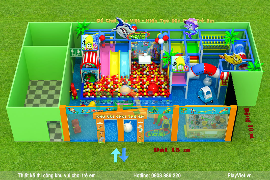 mẫu khu vui chơi trẻ em kết hợp quán cafe diện tích 150m2