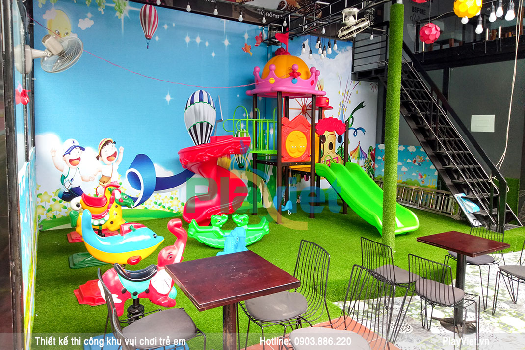 Mô hình khu vui chơi trẻ em ngoài trời 30m2 kết hợp quán Coffee S19002