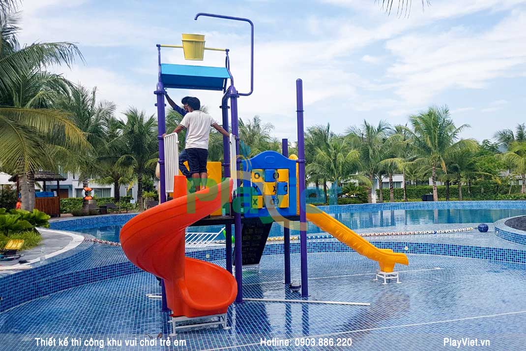 mô hình khu vui chơi cầu trượt nước hồ bơi cho trẻ em S1802