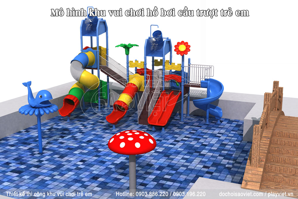 mô hình khu vui chơi hồ bơi cầu trượt trẻ em ở công viên nước