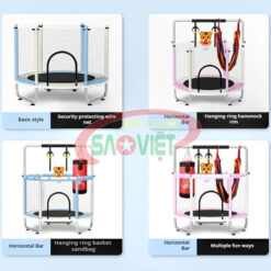sàn nhún trampoline sasuke cho bé đa năng kết hợp võng xà đu và bóng rỗ S16N4A