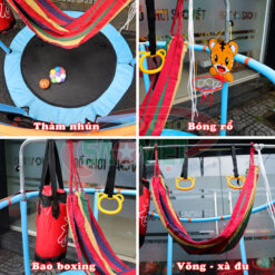sàn nhún trampoline sasuke cho bé đa năng kết hợp võng xà đu và bóng rỗ S16N4A