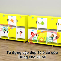 tủ cặp giỏ dép mầm non 10 ô bằng ván MFC S014TCD02