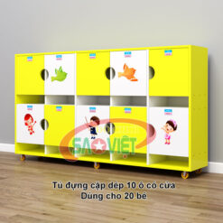 tủ cặp giỏ dép mầm non 10 ô bằng ván MFC S014TCD02